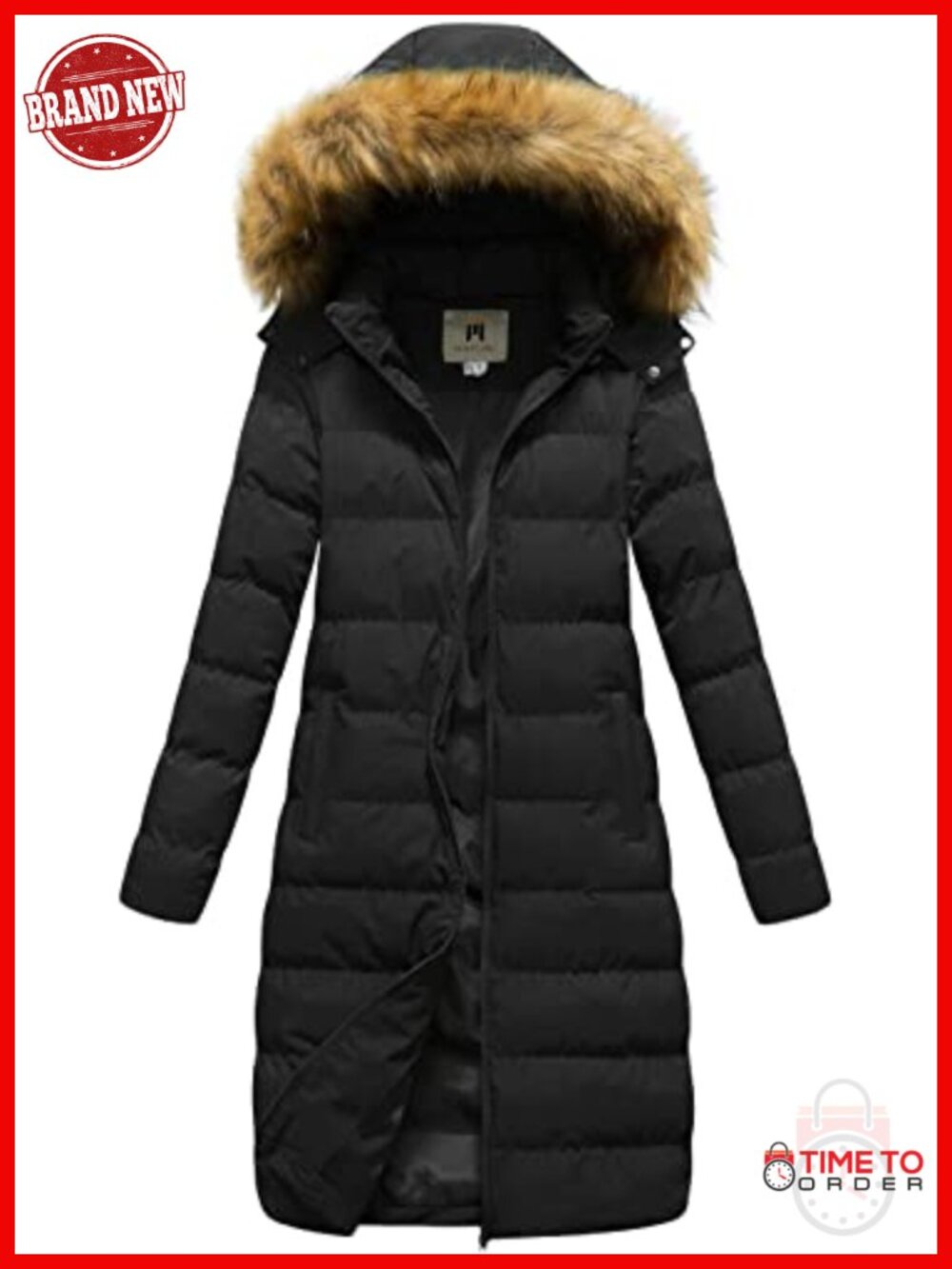 Long Puffer Coat Faux Fur Trim Detachable Hood Slim Fit Winter Jacket